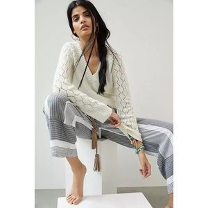 Anthropologie NWOT Vneck Pointelle Sweater XS winter white